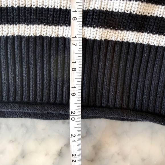 J.Crew Ribbed Button-Collar Sweater | Women’s Large | Black White Stripe - Picture 8 of 9